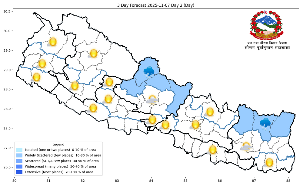 देशका अधिकांश भागमा आज मौसम सफा रहने